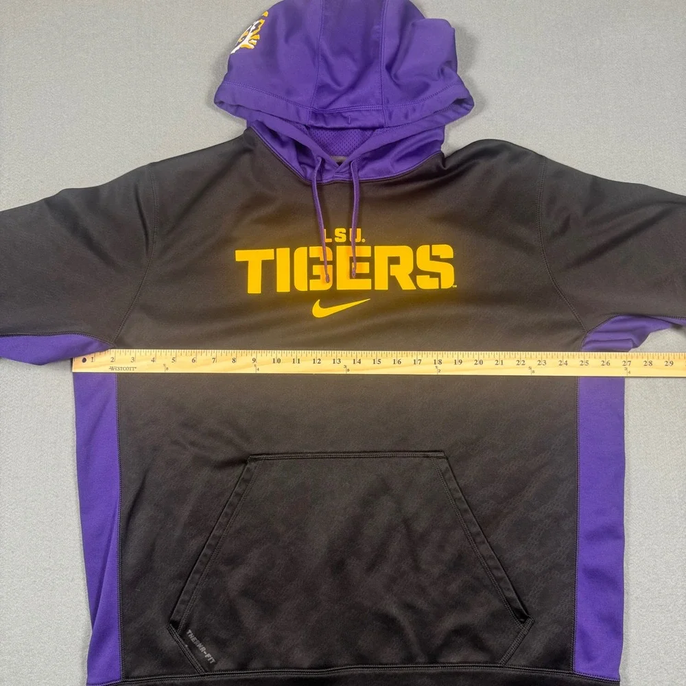 Nike LSU Tigers Therma-FIT Hoodie Mens XL Black Purple Colorblock Sweatshirt